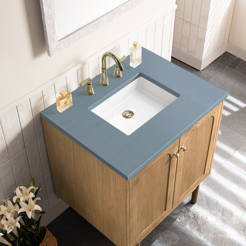 Laurent 30'' W Single Vanity, White Zeus, 8" Widespread, Light Natural Oak