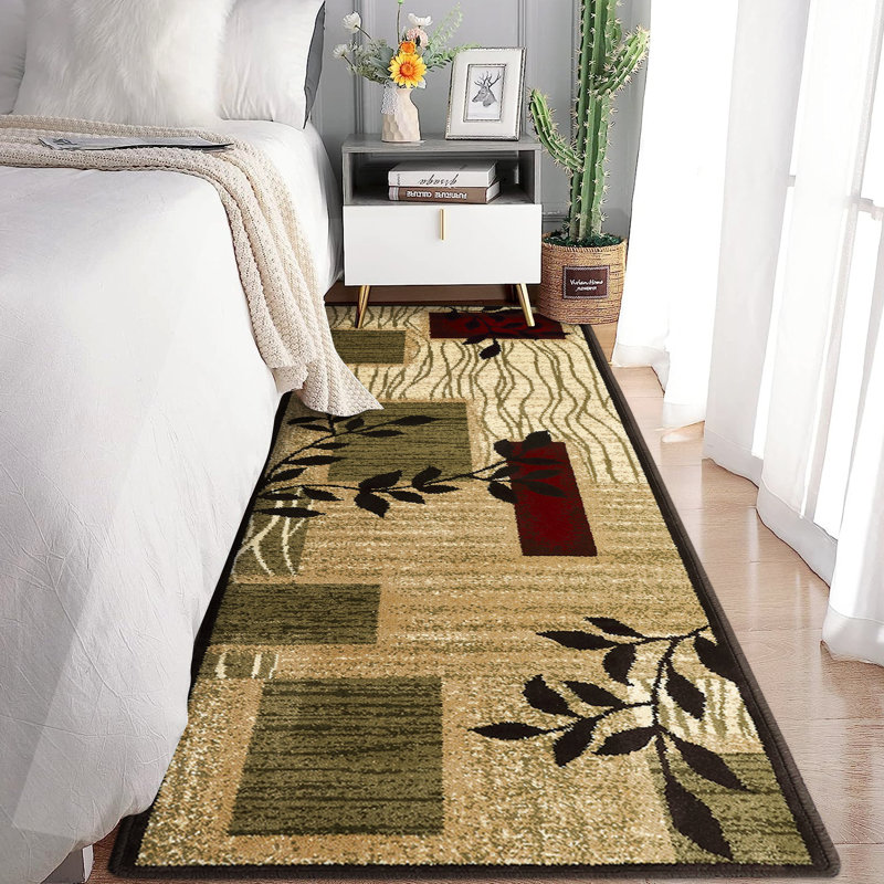 Roll Wrapped Area Rug Woven Area Rug Non-Shedding Carpet for Laundry Living Room Taupe/Red, Runner 2' x 8'
