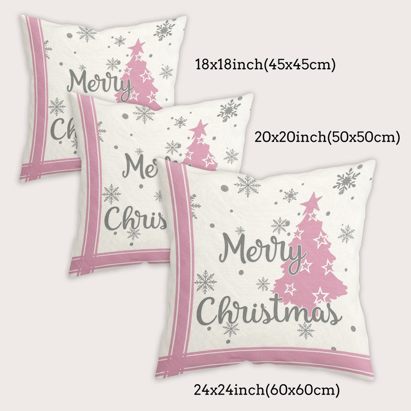 Housses de coussin décoratives en microfibre douce JYK, imprimées recto verso, avec fermeture éclair invisible, idéales pour la décoration intérieure et les cadeaux. 50 x 50 cm, motif bonhommes de neige roses et gris.