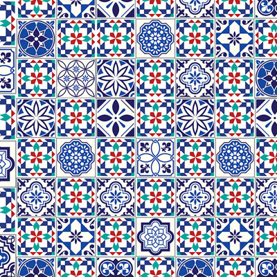 Marrakech Cobalt Blue Vintage Mix Tile Sticker - 15cm x 15cm
