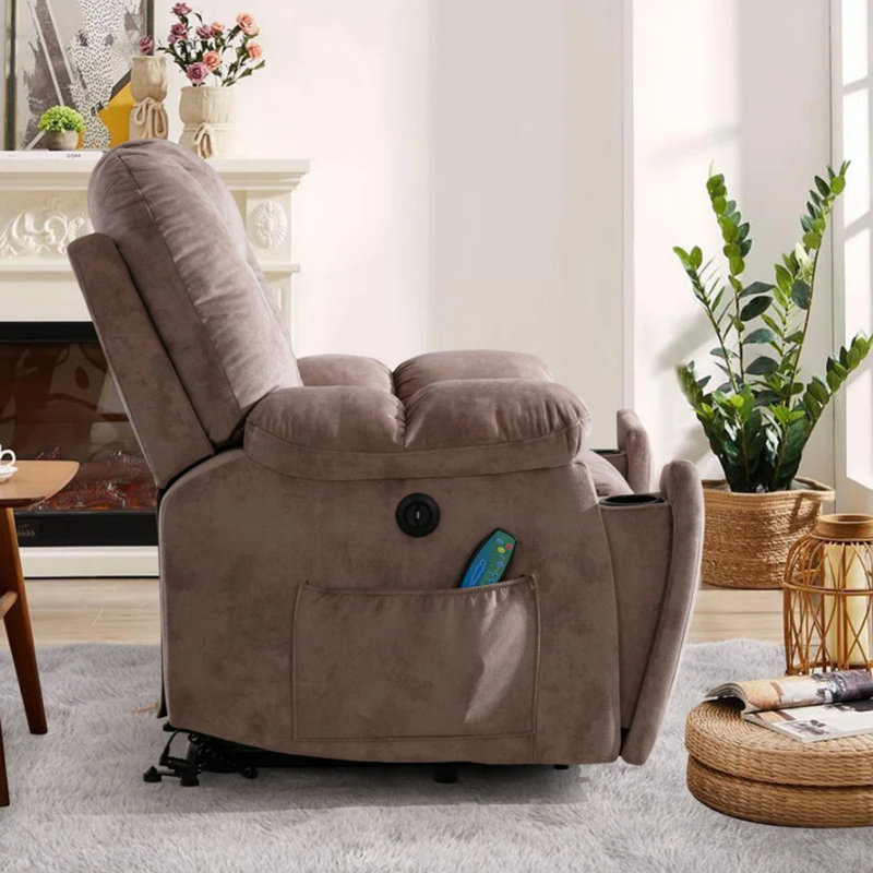  41'' Oversized Power Lift Chair - Heated Massage Electric Recliner with Hidden Cup Holders, USB Port & Super Soft Padding 