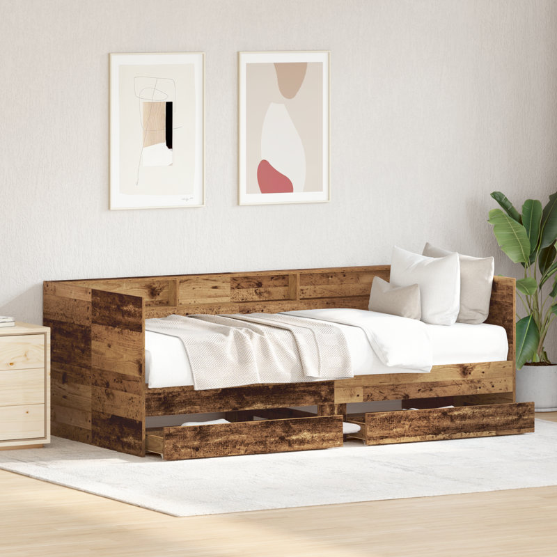 Daybed With Drawers Engineered Wood Sturdy, European Single (90 x 200 cm), Old Wood