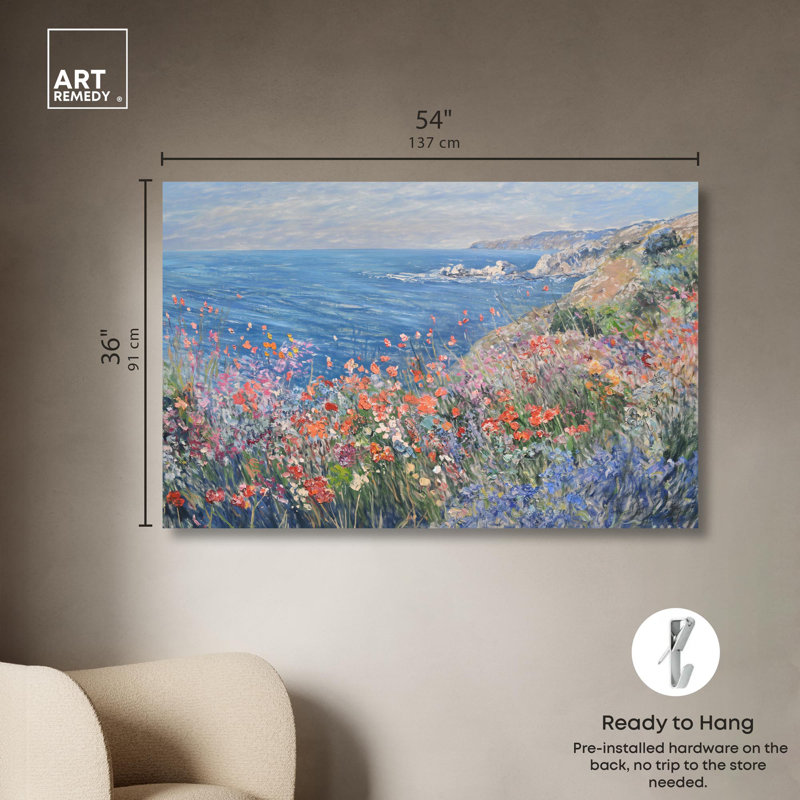 Art floral classique sur toile à bord fleuri par Art Remedy, Toile tendue, H 36 po x l 54 po x P 1,5 po