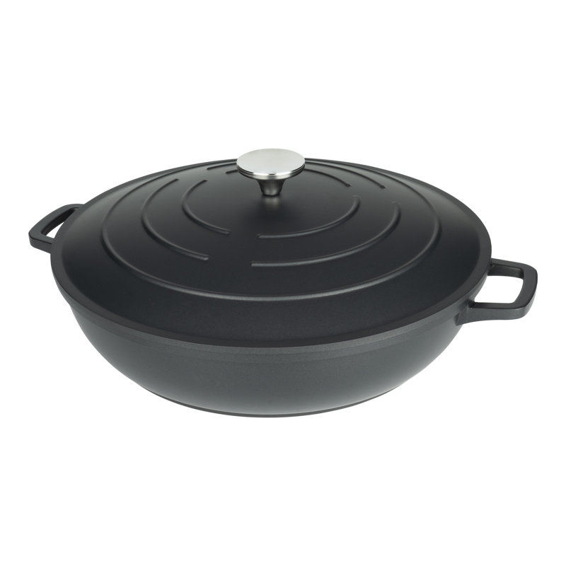 Grunwerg Commichef Non-Stick Cast Aluminum Round Dutch Oven, Black, 6l, 32cm