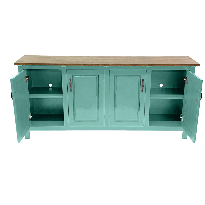 Modern Solid Wood Sideboard Buffet, Aqua Fiesta, 35" H x 70" W x 18" D