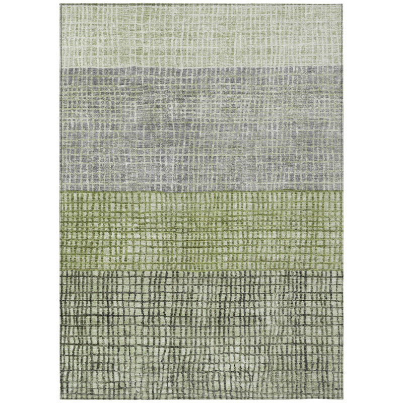 Machine Washable Indoor/Outdoor Xhevrie Aloe Rug, Rectangle 10' x 14'
