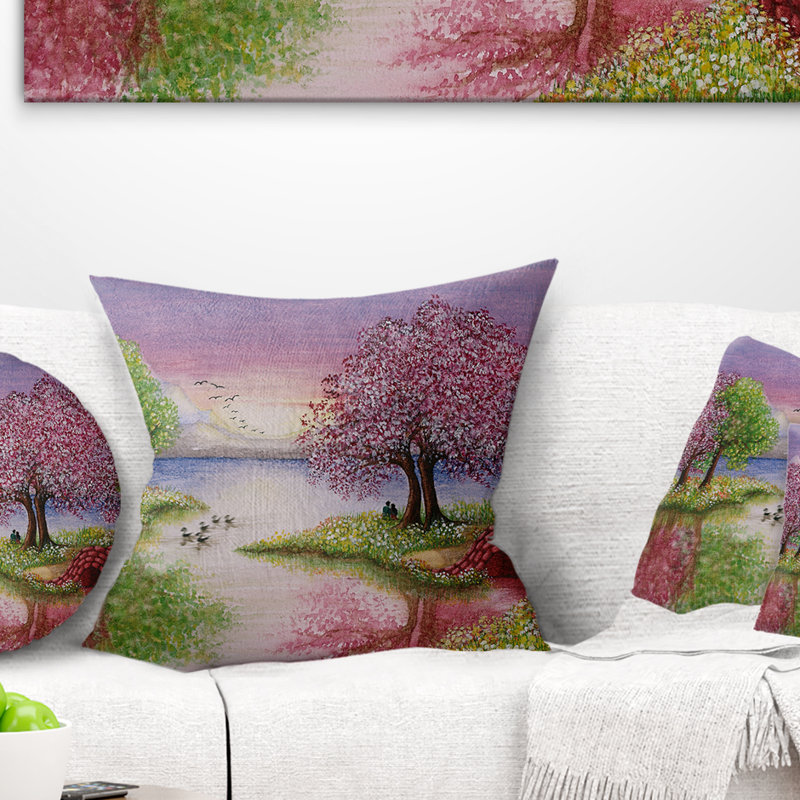 Paysage romantique avec coussin imprimé Schafer, 18 po x 18 po, Coussin décoratif