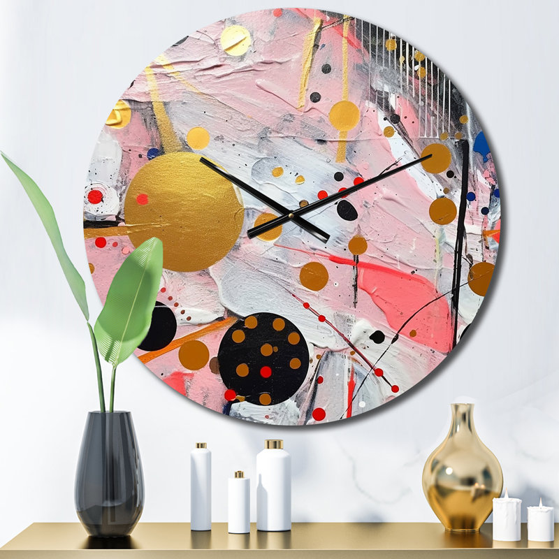 Horloge murale rose et grise en métal II, Petit