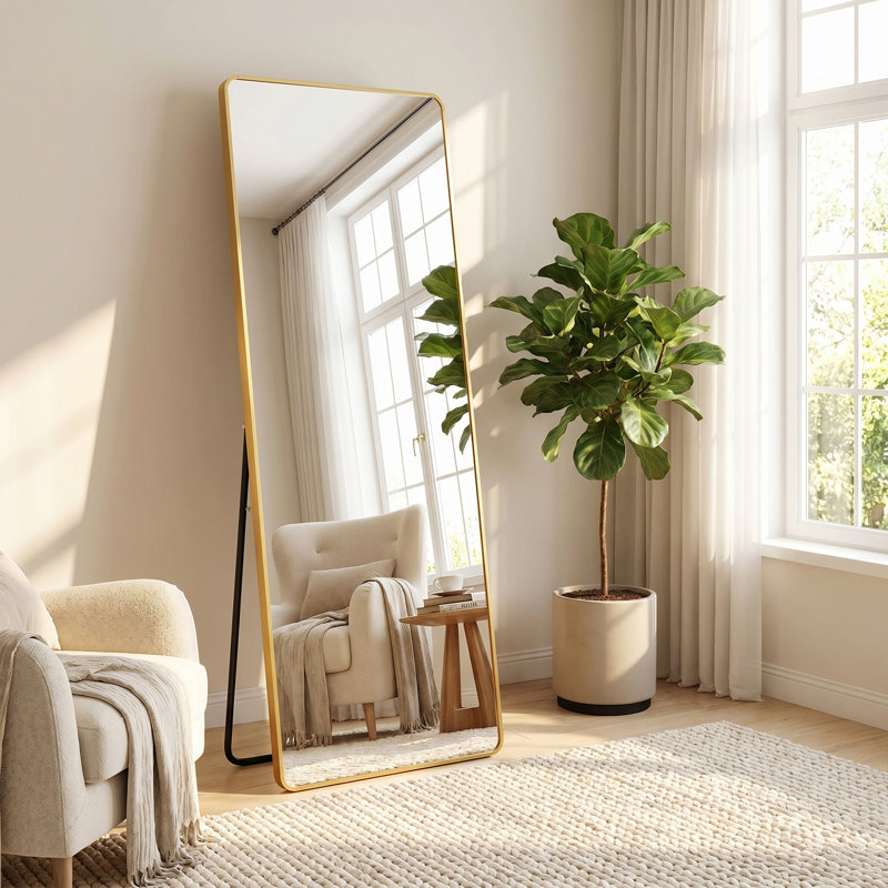 Rectangle Floor Mirror, Beige