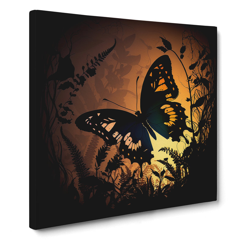 Butterfly Silhouette - Wrapped Canvas - Framed Print, 35cm H x 35cm W x 3cm D