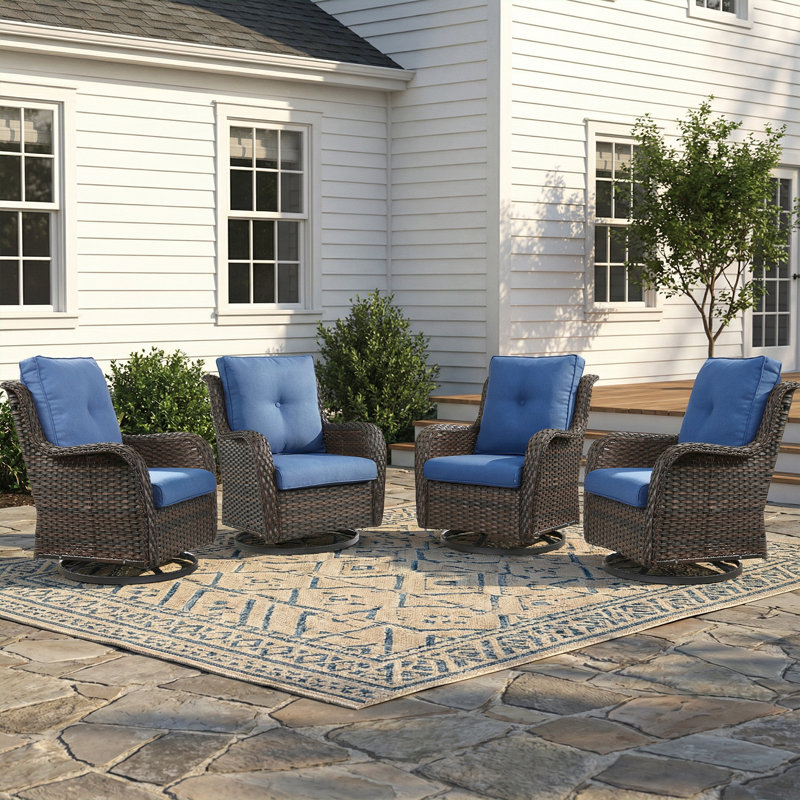 Wicker Patio Furniture Set- 4 Pieces Swivel Patio Chairs,PE Rattan Outdoor Rocking Chairs Porch Furniture for Garden Deck