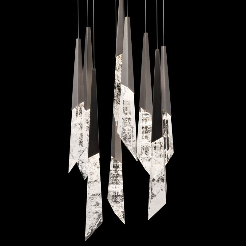 Solitude 9 Light Crystal LED Multi-Light Pendant, Antique Nickel
