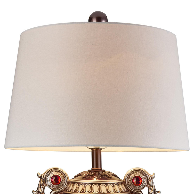 Lampe de table en polyrésine de forme trophée avec poignées à volutes, bronze