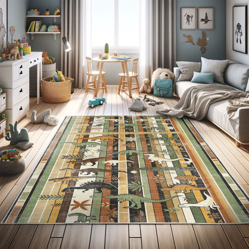 Tapis décoratif à longues fibres en polyester à haute densité Ambesonne Dinosaur, Rectangle 2 pi 3 po x 3 pi 9 po