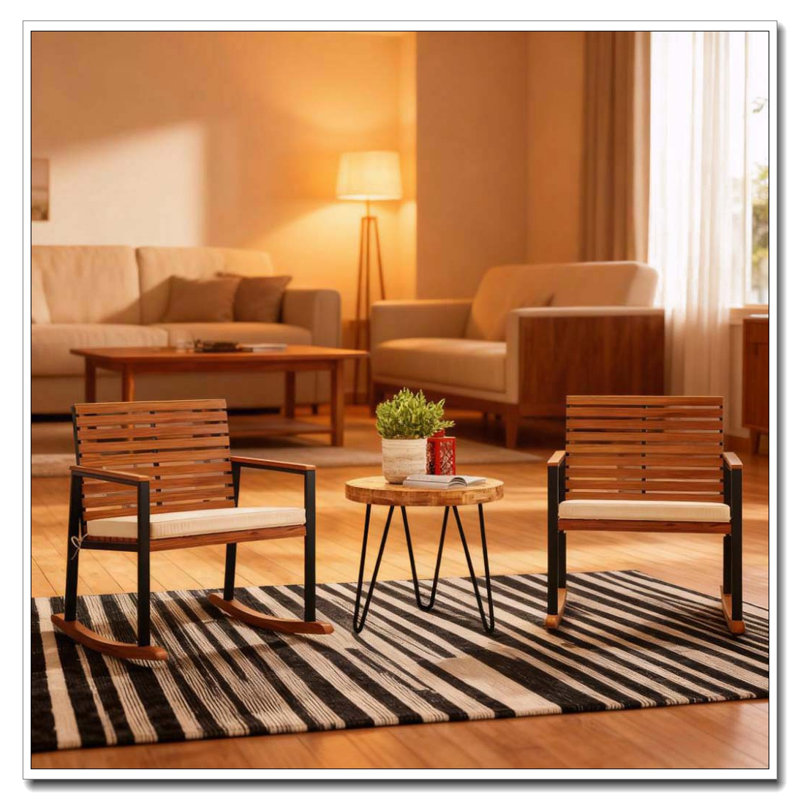 Ensemble de 2 chaises berçantes en bois d'acacia avec coussins et capacité de charge de 160 kg