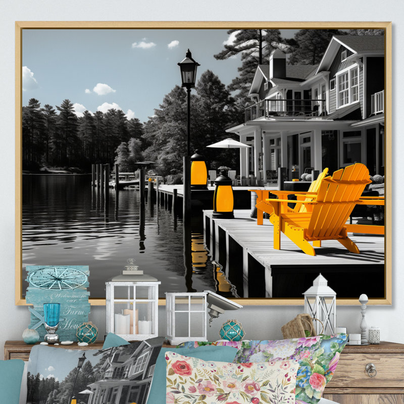 «Yellow and Gray Lakehouse Dockside Serenade II», reproduction sur toile, H 34 po x l 44 po x P 1,5 po