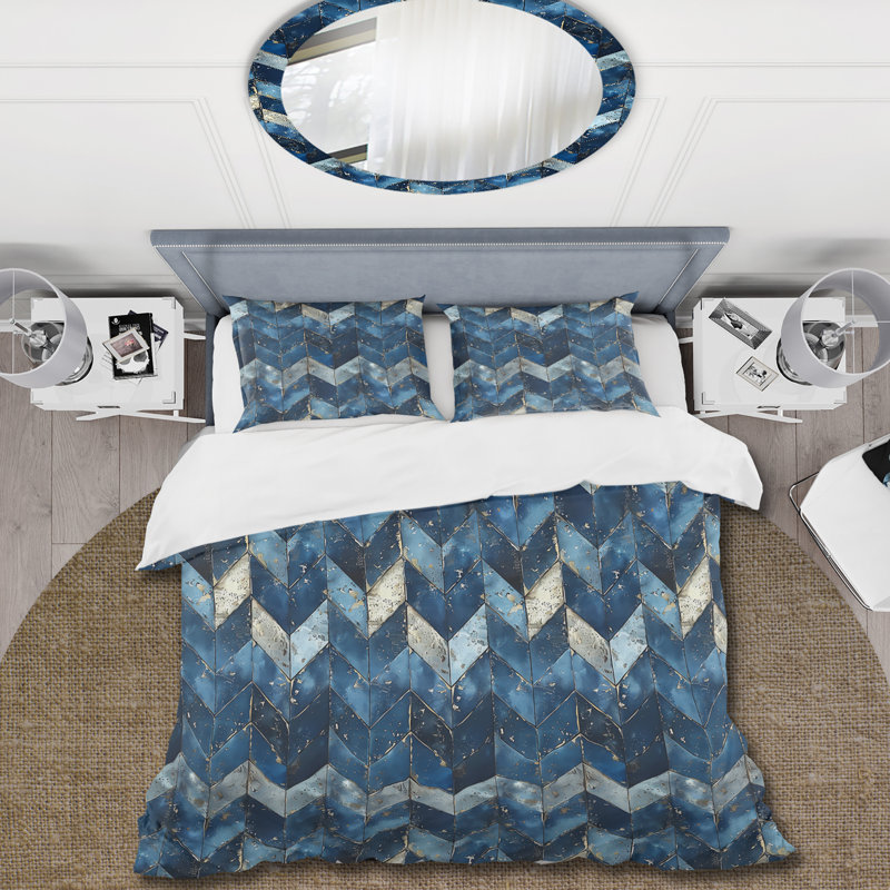 Ensemble de housse de couette bleu Midcentury Chevron III - Midcentury, Housse de couette très grand et 2 très grandes t