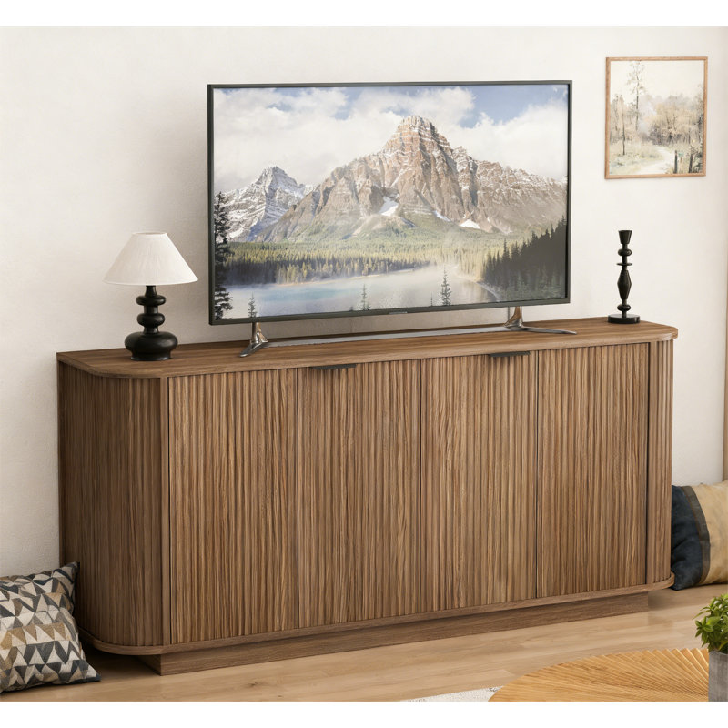 63" Double-Door Wavy Storage Sideboard, Brown