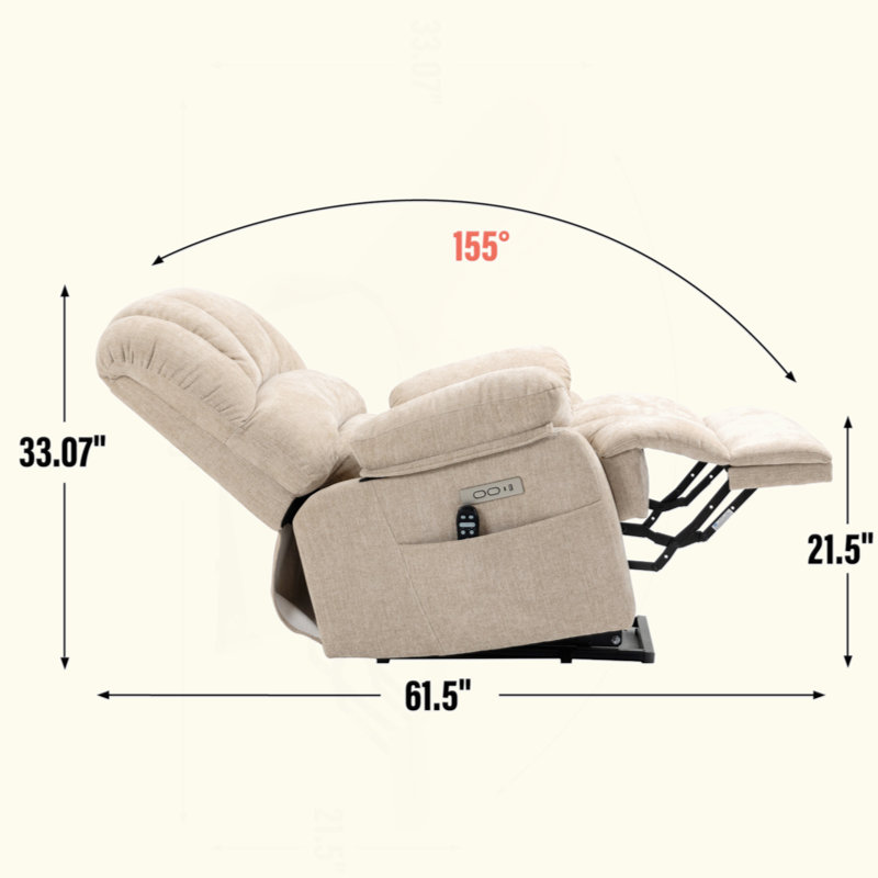 Fauteuil inclinable électrique en chenille de 23 po de large et à dossier haut avec massage par vibration à 8 points et chauffage lombaire