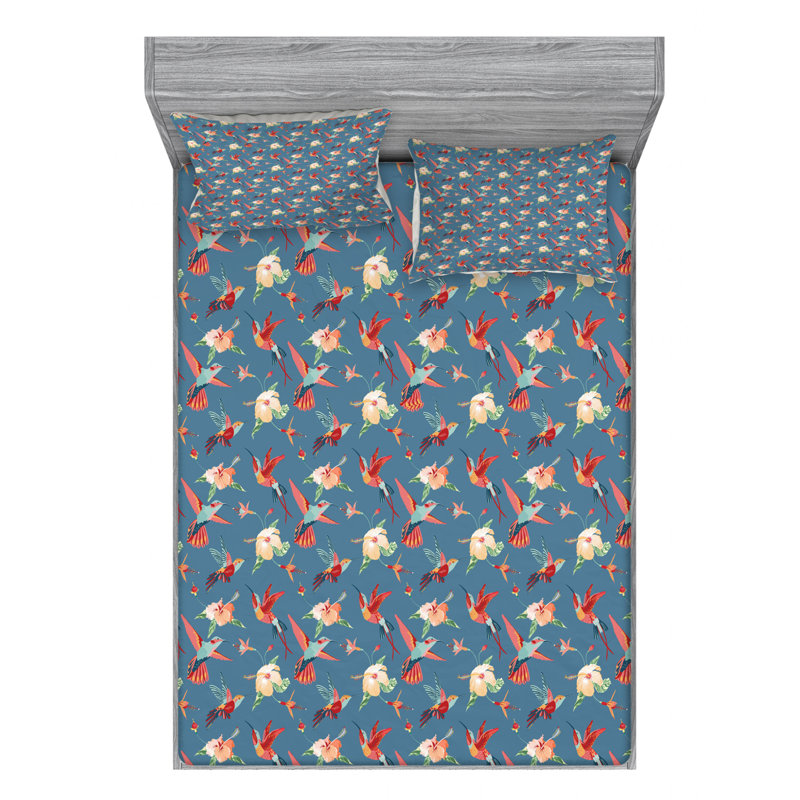 Microfiber Floral Fitted Sheet, Queen Fitted Sheet with 2 Pillowcases