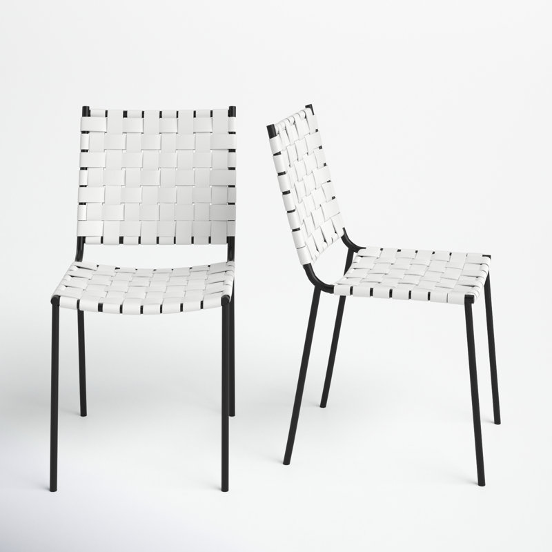 Ryland 18.5'' H Leather Upholstered Metal Armchair, White Genuine Leather, Black
