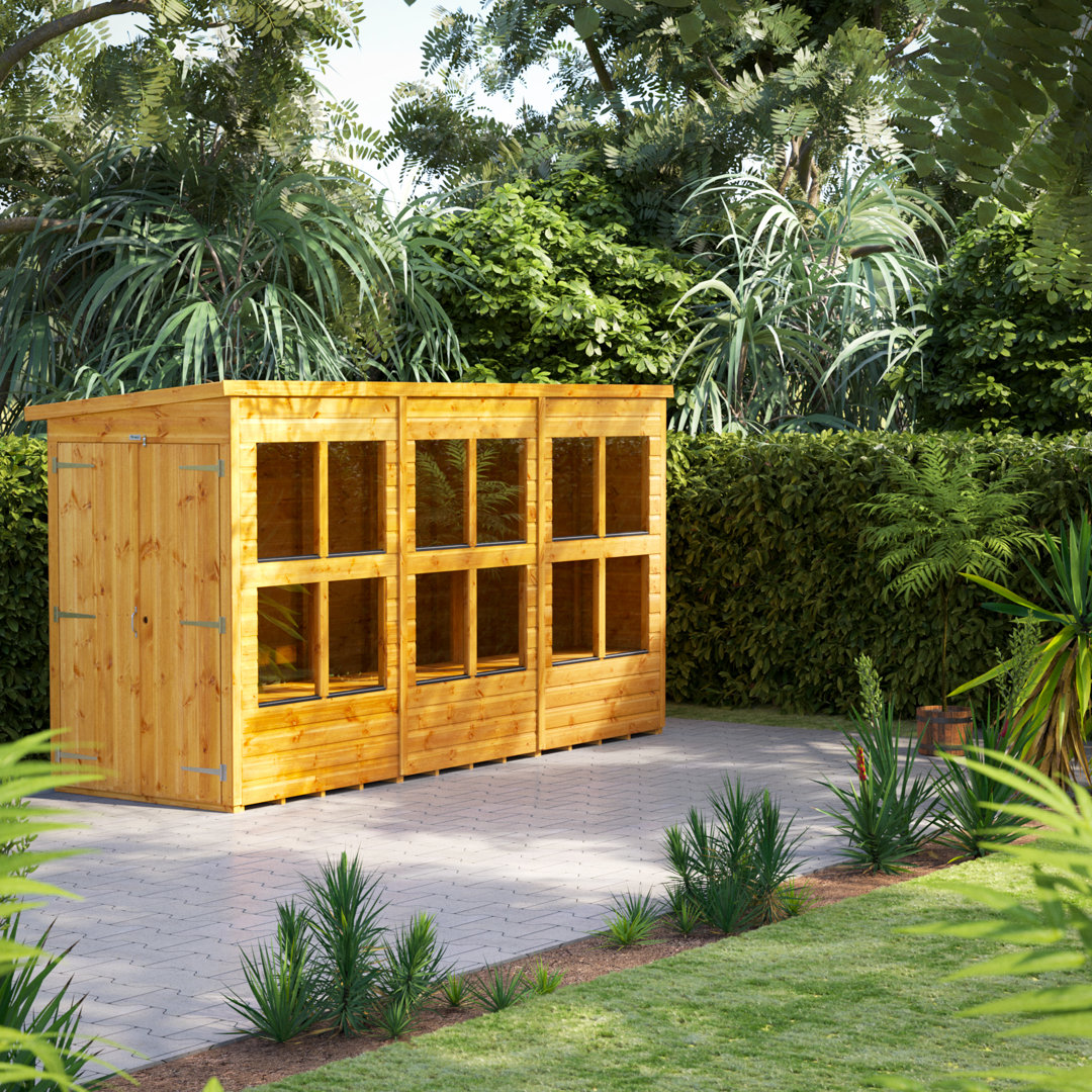 Powersheds 12 x 4ft Timber Tongue & Groove Pent Potting Shed, Double Doors