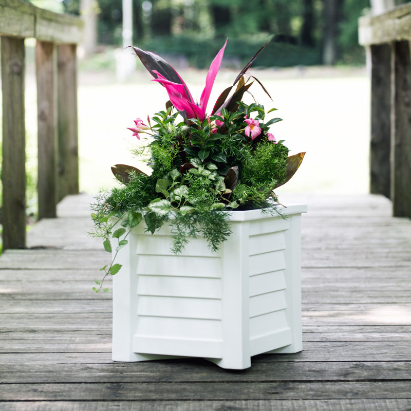 Lakeland Square Resin Planter with Water Reservoir, 16" H x 16" W x 16" D, White