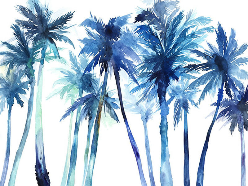 «Palm Tree Garden» par Guseul Park - Peinture, Extérieur, H 30 po x l 40 po x 1,5 po
