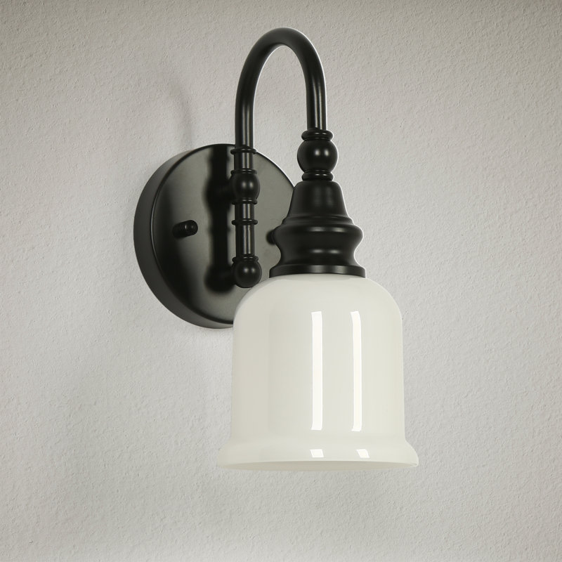 Applique murale en verre laiteux noir mat à 1 lumière Cassiel, Matte Black