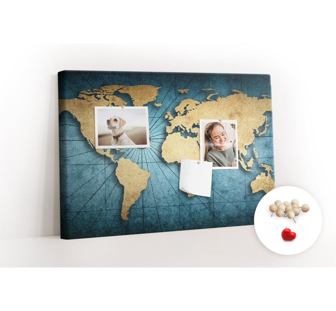 Wall Mounted bulletin board print home decor message pin boards decorative corkboard 3D map of world