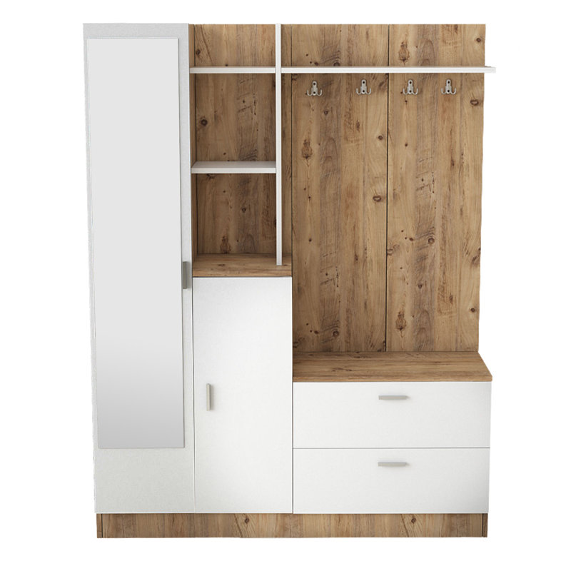 Wendal Hall Tree 55'' Wide With Shoe Storage, Atlantic Pine White