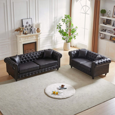 Ensemble de canapé chesterfield classique 3 + 2 places capitonné