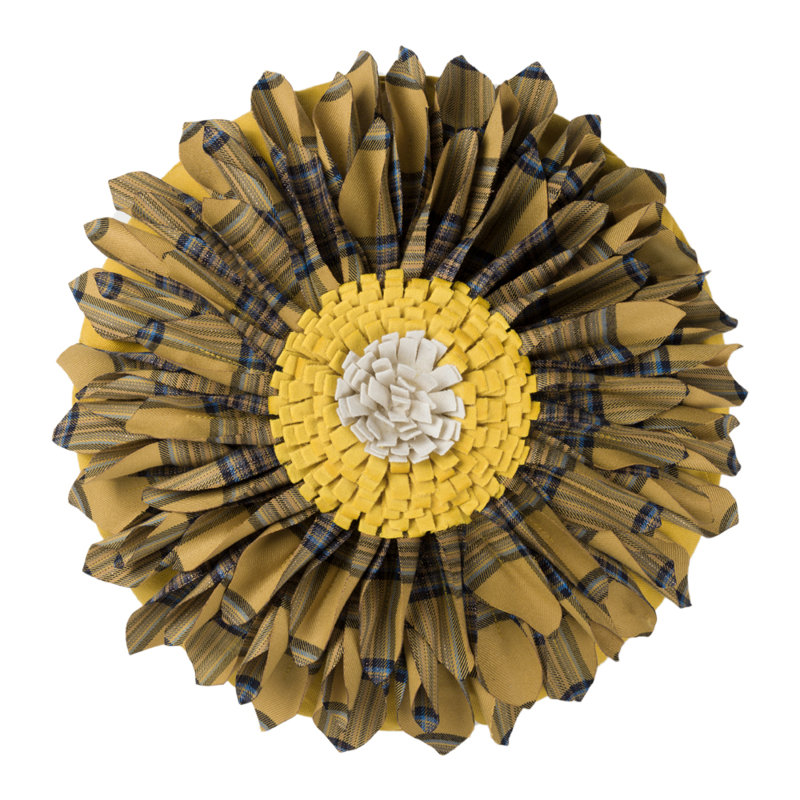  Housse et insert de coussin décoratif en tournesol Appliqued, Carré 12 po, Toile à carreaux et polyester dorés et jaunes