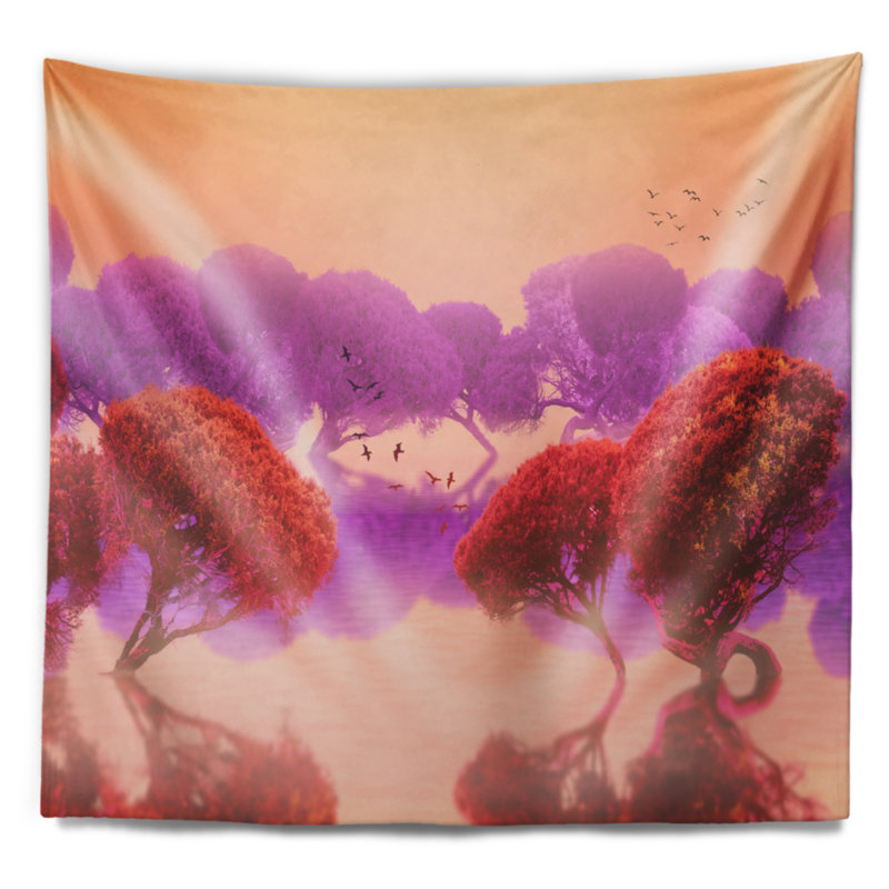 Tapisserie à jardins rouge et mauve en polyester avec accessoires suspendus inclus, H 50 po x l 60 po