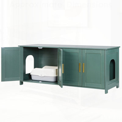 Multi-Cat Litter Box Enclosure with 4 Doors & 2 Entries, Hidden Cabinet for Indoor Cat Washroom, Wooden Kitty House Furniture, Fits Most Litterboxes
