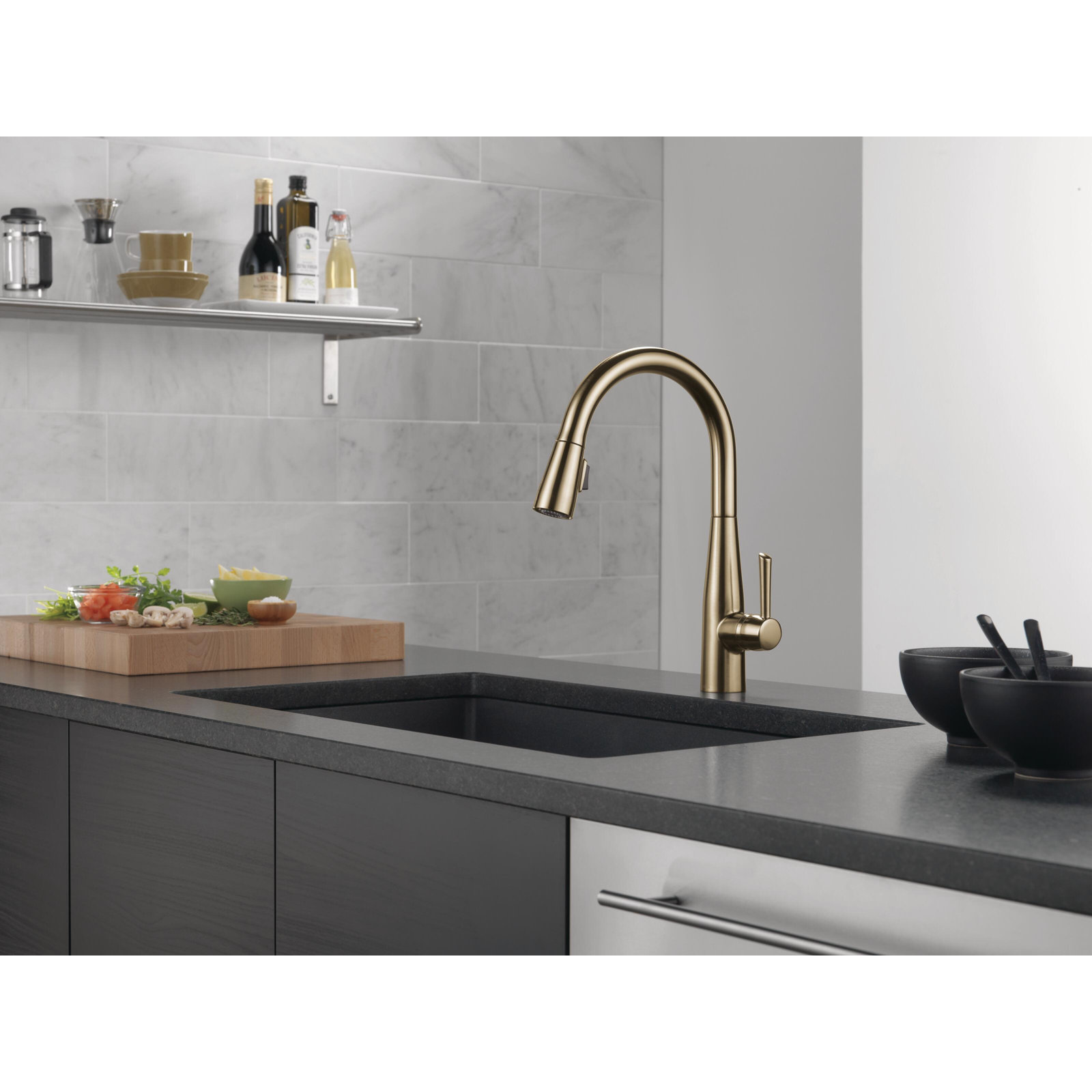 Essa Pull-Down Kitchen Faucet, Champagne Bronze