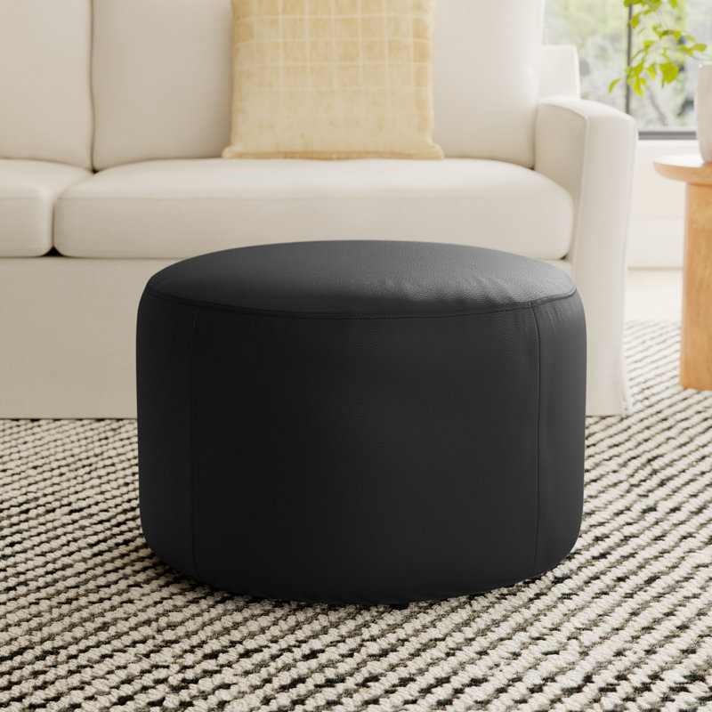 Danva Genuine Leather Ottoman, Impression Black Genuine Leather