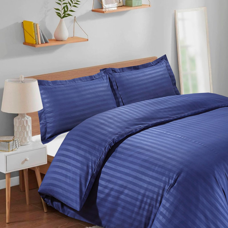 Neacsu Microfiber Striped Duvet Cover Set with Pillowcases, Navy, Double Duvet Cover + 2 Standard Pillowcases