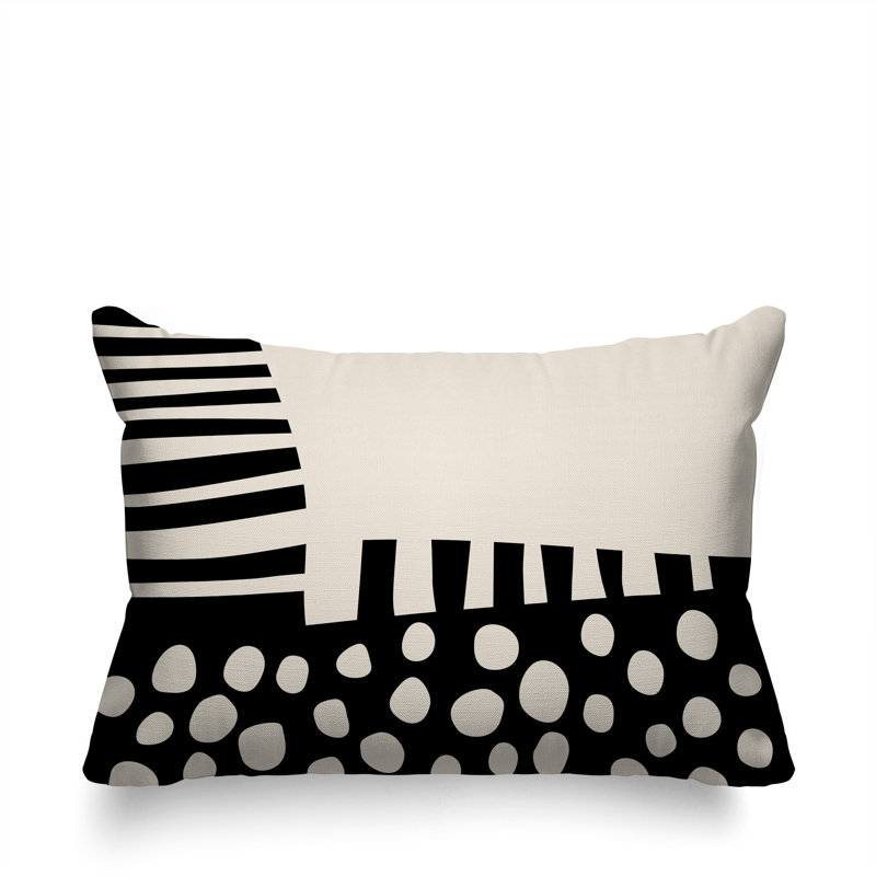 Oreiller rectangulaire réversible intérieur / extérieur Nea, H 18 po x l 25 po, Noir / blanc cassé