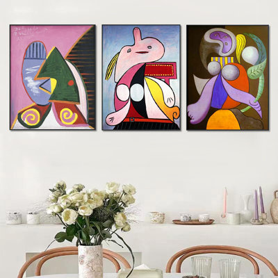 Ensemble de 3 toiles encadrées par Pablo Picasso, série d'art mural n ° 69 pour les décorations de bureau à domicile (cadre de couleur bois mince, 24 po x 32 po chaque pièce)