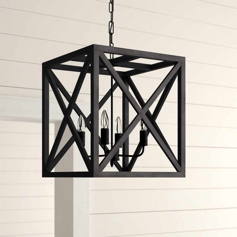 Lustre en métal et bois Sabrina, Noir
