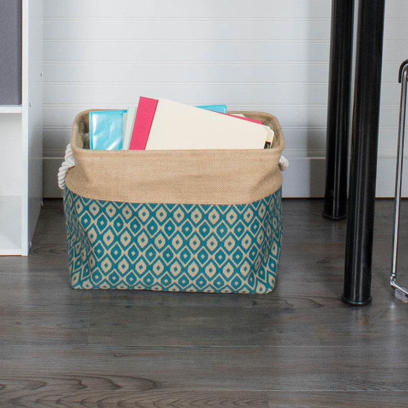 Bac en tissu Layken Ikat, Bleu sarcelle, H 9 po x l 14 po x P 8 po