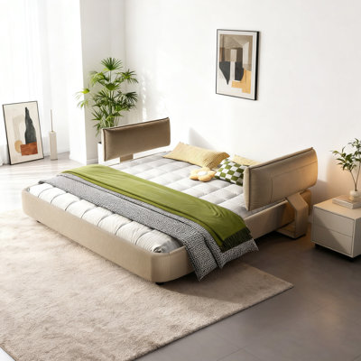 Lit plateforme surdimensionné en chenille avec coussin pivotant et tête de lit ajustable