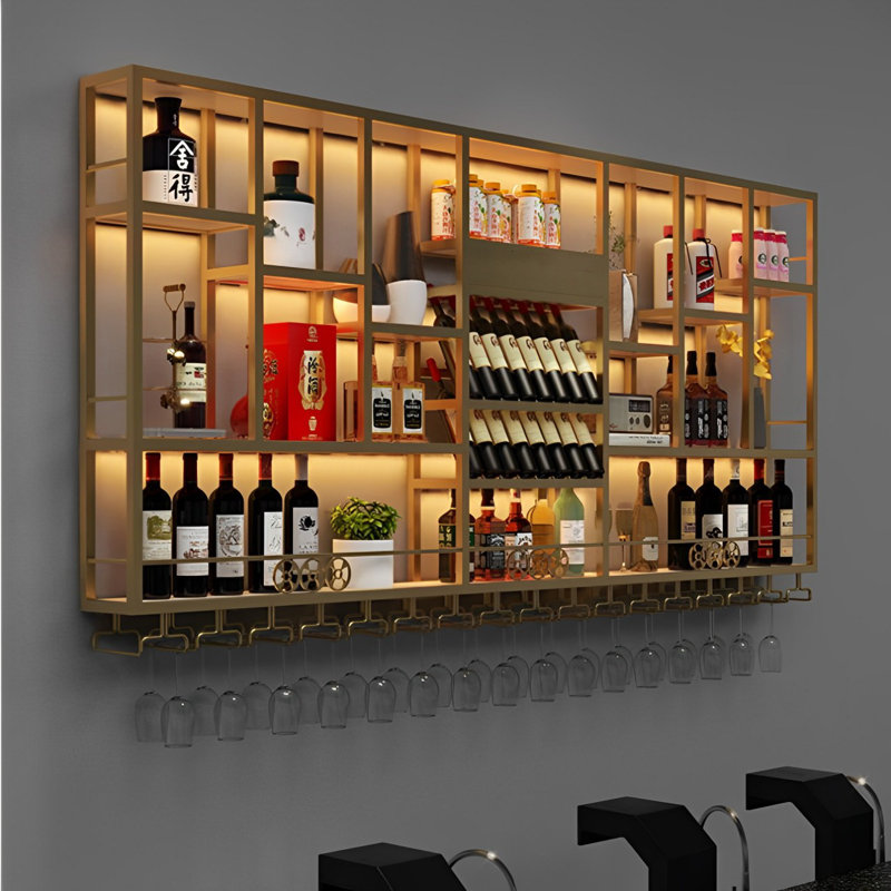 Creative Simple Wine Storage Rack, Gold, 47.2" H x 98.4" W x 7.8" D