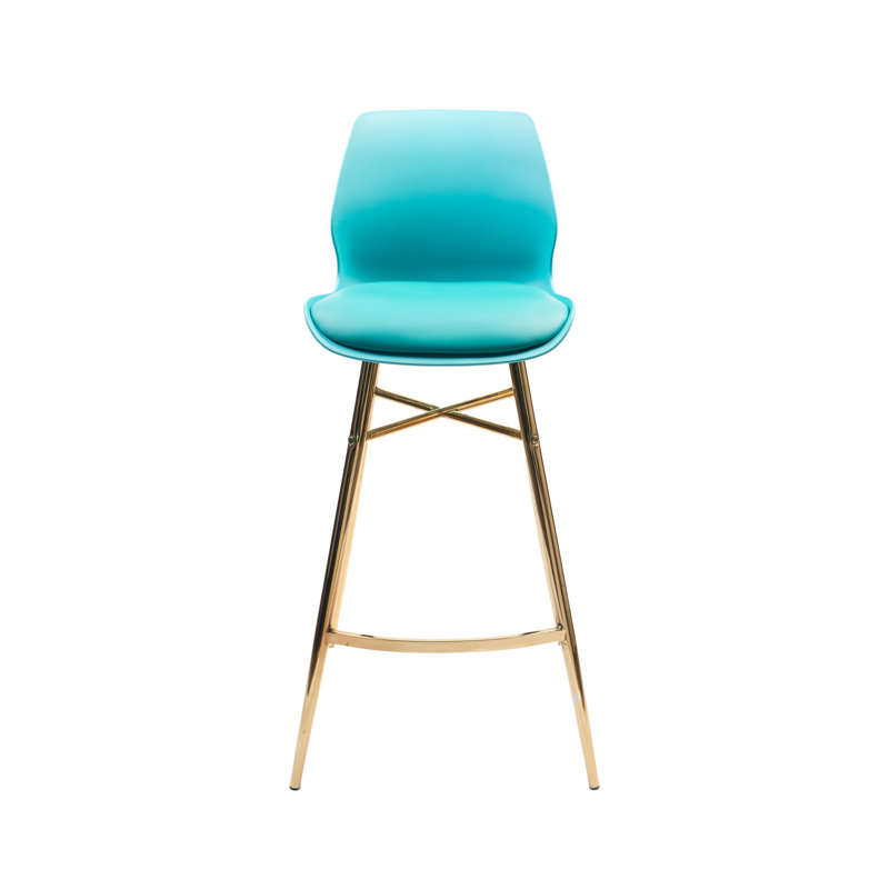 Upholstered Counter Stool with Metal Frame, Blue