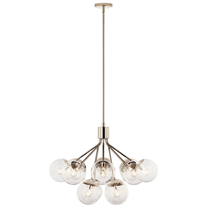 Steel Dimmable Globe Chandelier, Polished Nickel, 22.25" H x 30" W x 30" D, 12