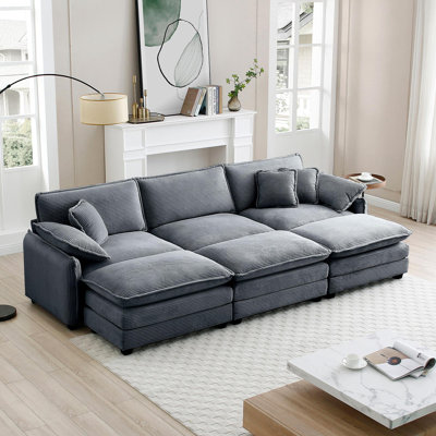 Oversized Modular Cushioned Sofa,With 3 Ottomans To Work As Sleeper Sofa Beds, 3-Seater Sofa With 3 Footstools Fabric