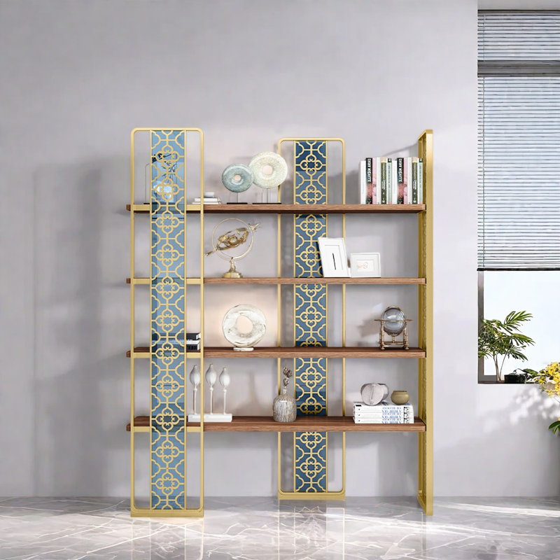 Luxurious and fashionable bookcase, Gold/Brown, (4 Shelves) 78.7"H x 39.3"W x 13.7"D