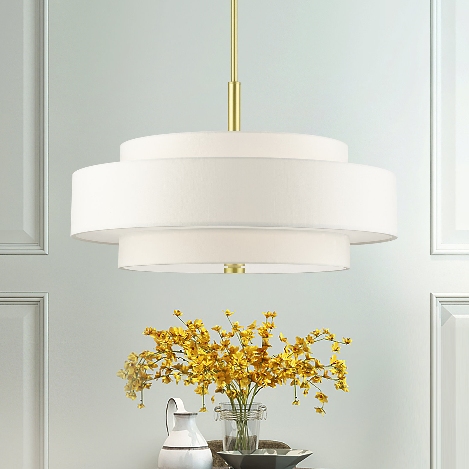 Flaire 5-Light Chandelier, Off-White, Satin Brass