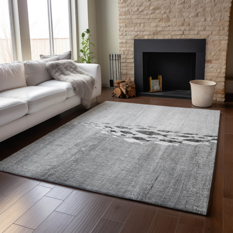 Tapis gris Cerrito lavable à la machine de qualité supérieure, Rectangulaire 8 pi x 10 pi